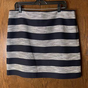 LOFT knee length navy striped skirt, size 14